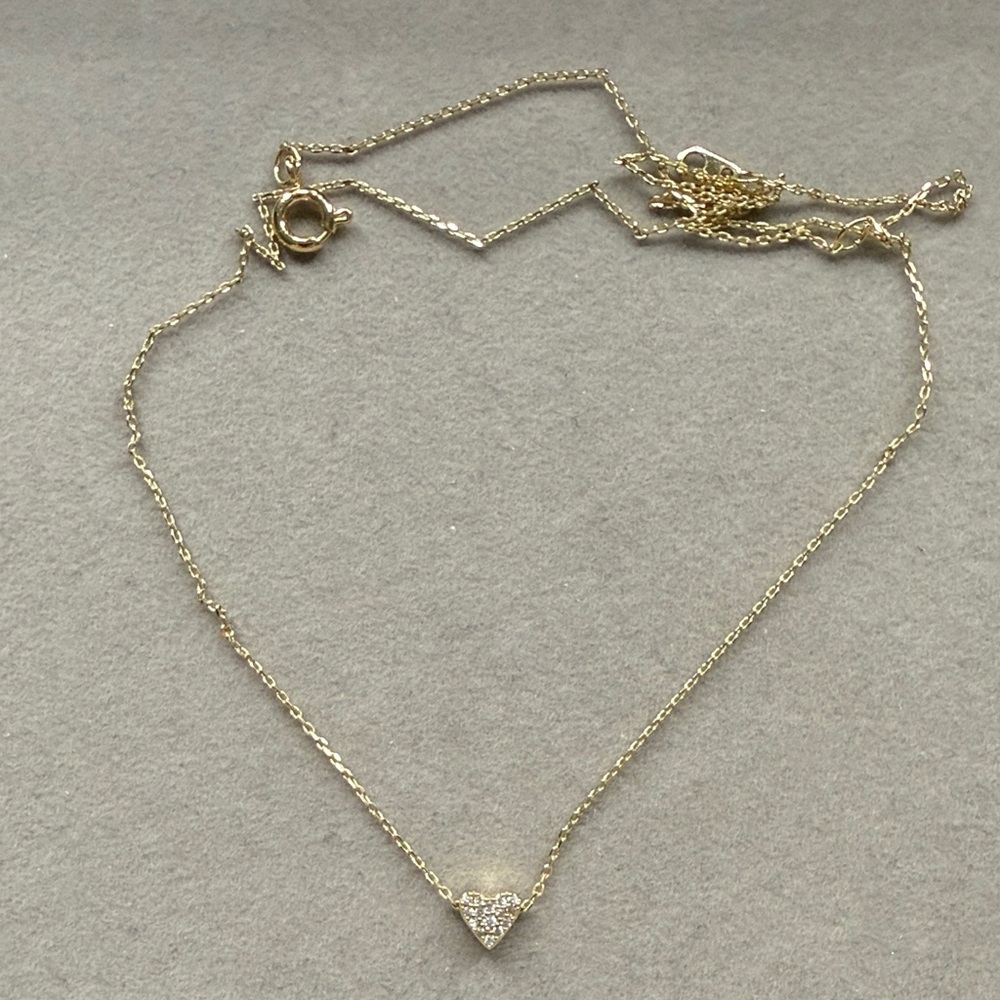 Mini Pave Heart Reversible Gold Necklace